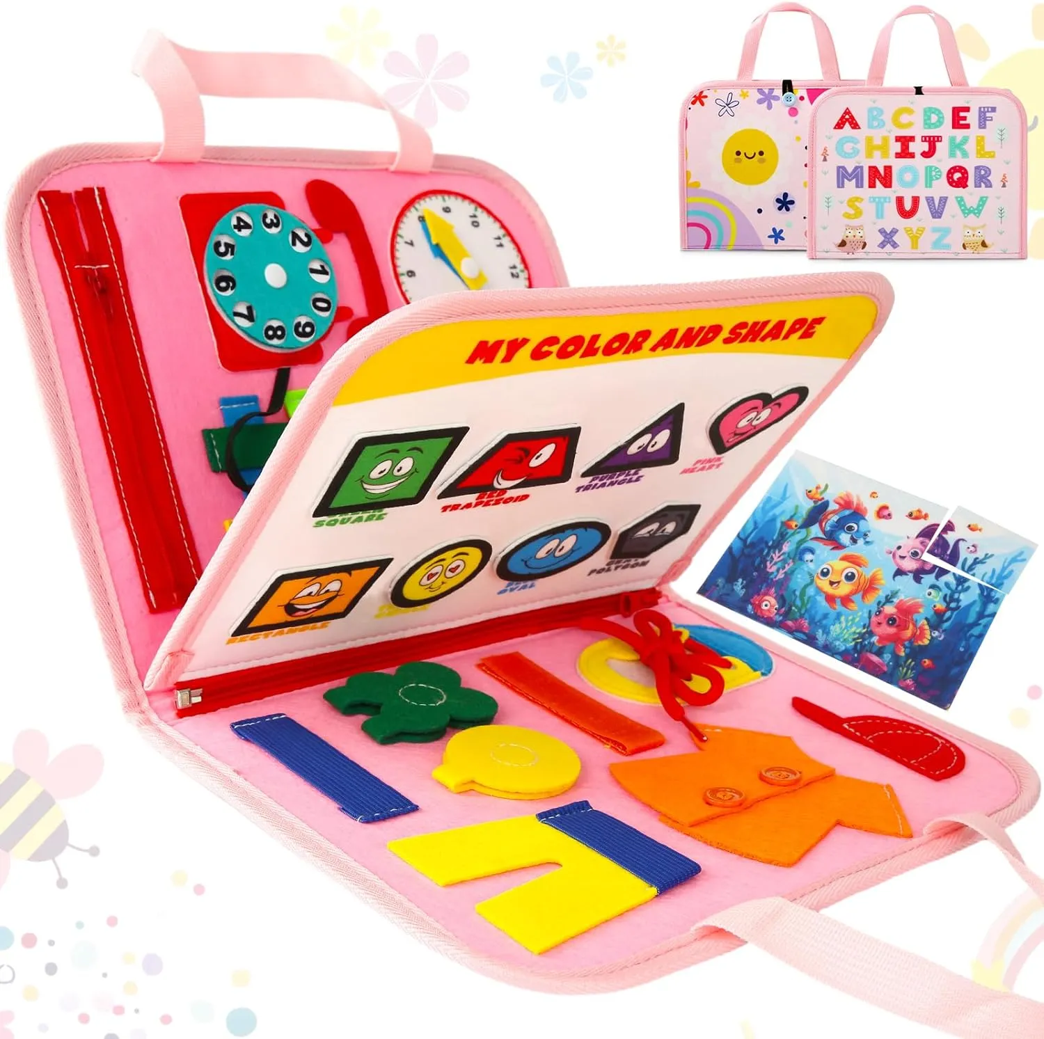 Busy Board Montessori Toddler Toys for 1 2 3 4 Year Old Boy Girl Gift, Baby Educational Toddler Learning Toys Ages 1-4 Kid Preschool Activity Sensory Board, Flying Airplane Travel Essentials Kids Game