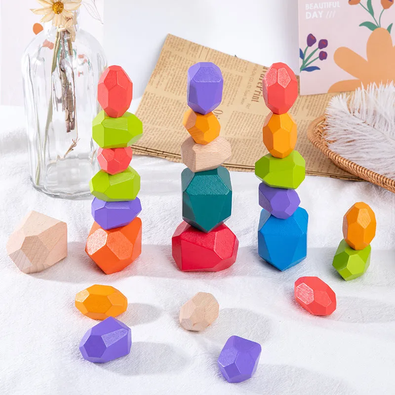 Colorful Wooden Stacking Stones Educational Jenga Toy Set