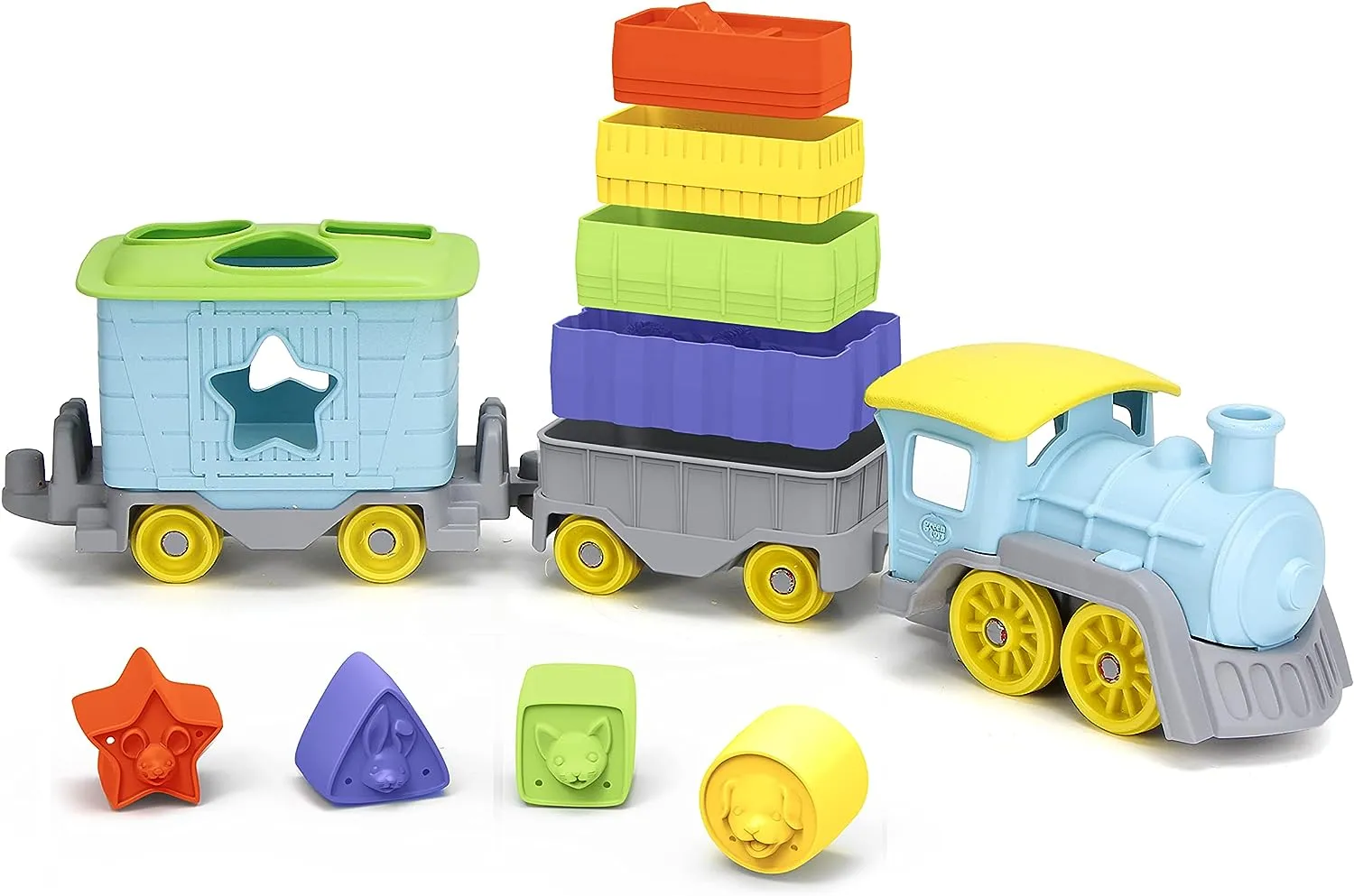 Green Toys Stack and Sort Train - Eco-Friendly Educational Playset - Multicolor