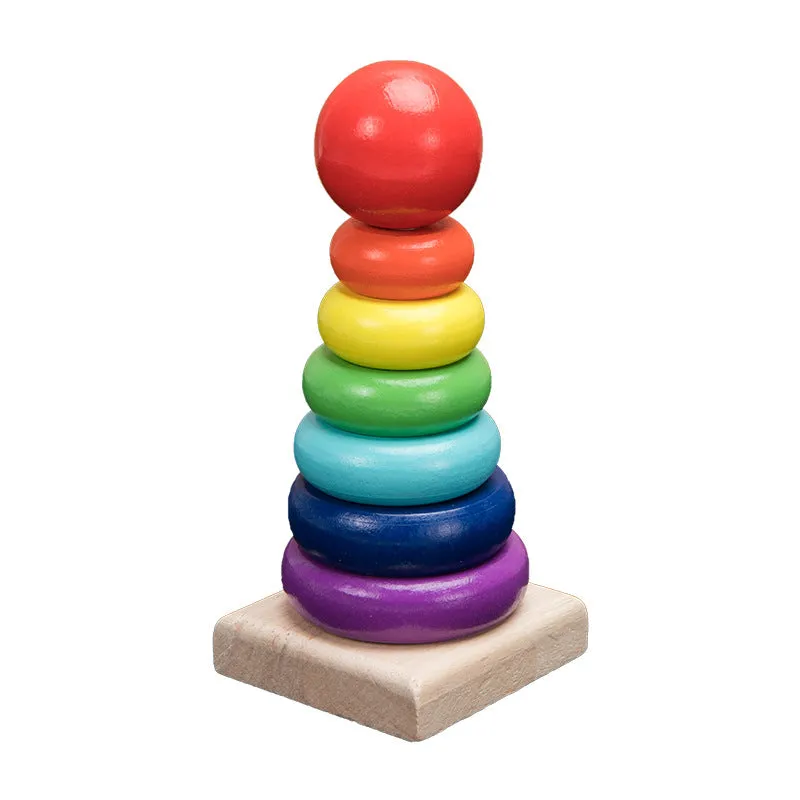 Interactive Montessori Wooden Rainbow Rattles: Fun & Educational Toy for Kids