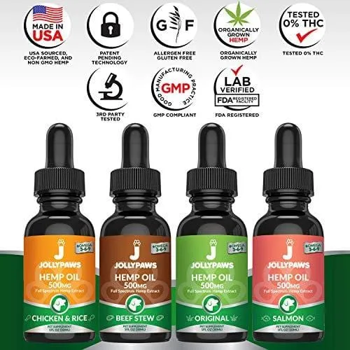 Jollypaws Hemp Oil for Cats - (500 MG) - All Natural Pain Relief, Stress & Anxiety Support, Hemp Oil - Salmon Flavor - Made in USA