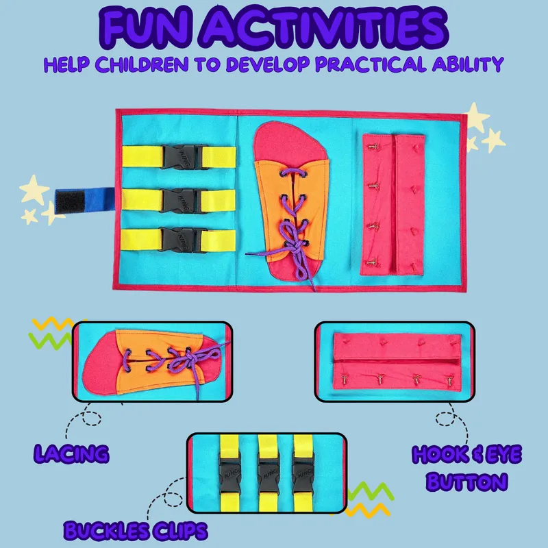 Montessori Buckling and Lacing Life-Skill Learning Board for Kids & Toddlers | Preschool Interactive Educational Sensory Activity Toy