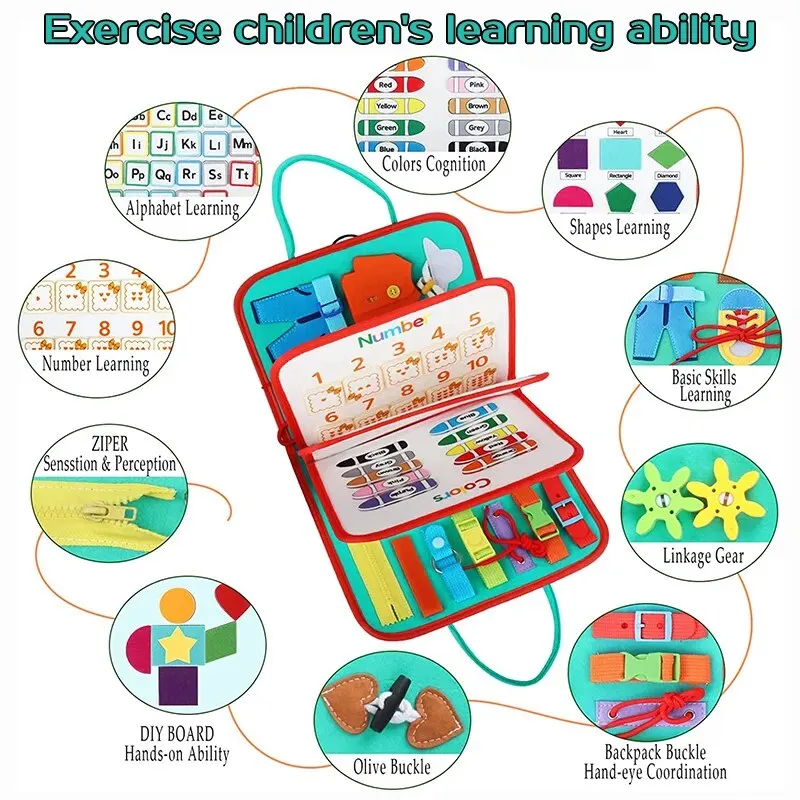 Montessori Busy Board: Enhancing Fine Motor Skills and Learning for Toddler Boys with Sensory Educational Activities and Travel Convenience