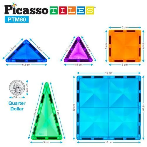 PicassoTiles Mini Diamond Magnetic Building Blocks PTM80 - 80 Piece Set
