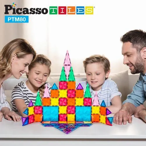 PicassoTiles Mini Diamond Magnetic Building Blocks PTM80 - 80 Piece Set