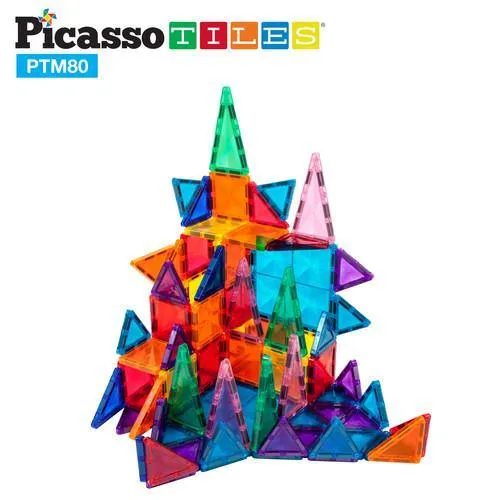 PicassoTiles Mini Diamond Magnetic Building Blocks PTM80 - 80 Piece Set