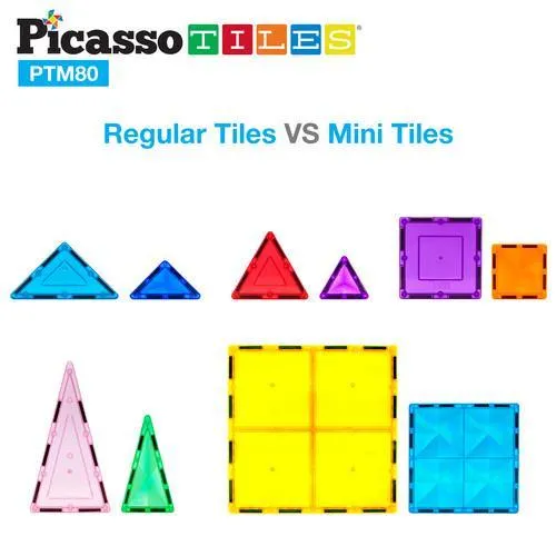 PicassoTiles Mini Diamond Magnetic Building Blocks PTM80 - 80 Piece Set