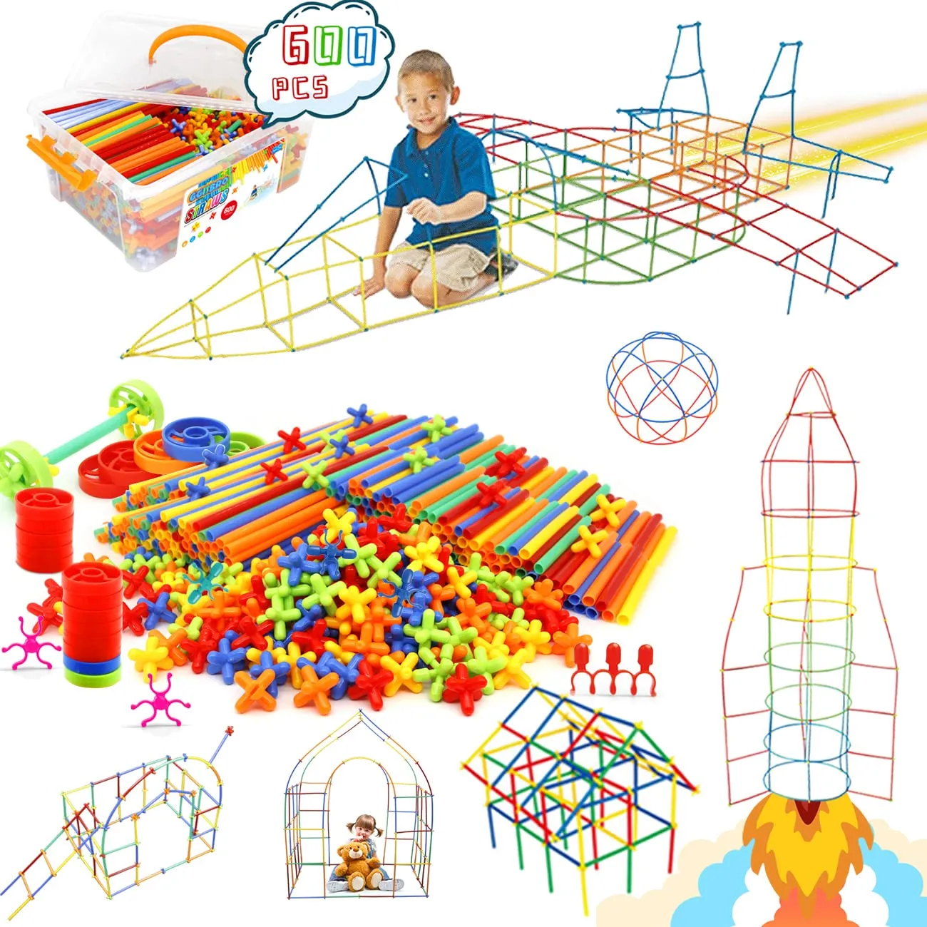 STEM Building Straw Toys Set for Kids 600Pcs