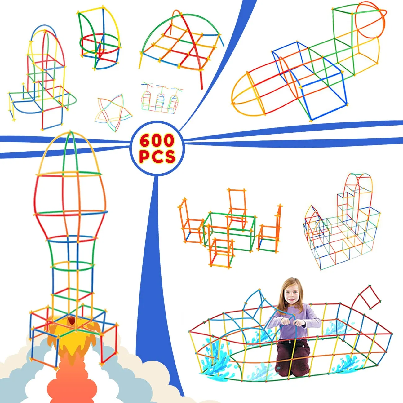 STEM Building Straw Toys Set for Kids 600Pcs