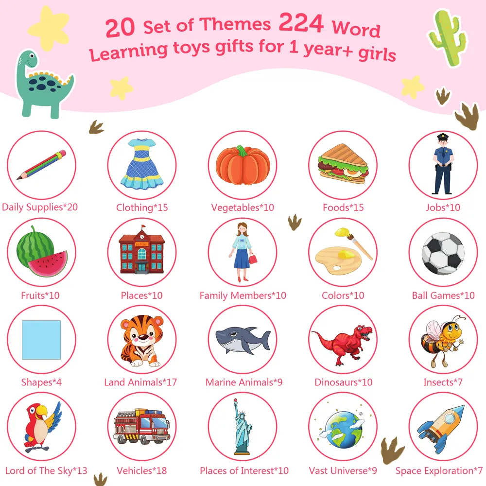 Talking Flash Cards Educational Games for Toddlers, Preschool Learning Toys for 2 3 4 5 6 Years Old Kids, Dinosaur Baby Toy for Boys Girls, Pink