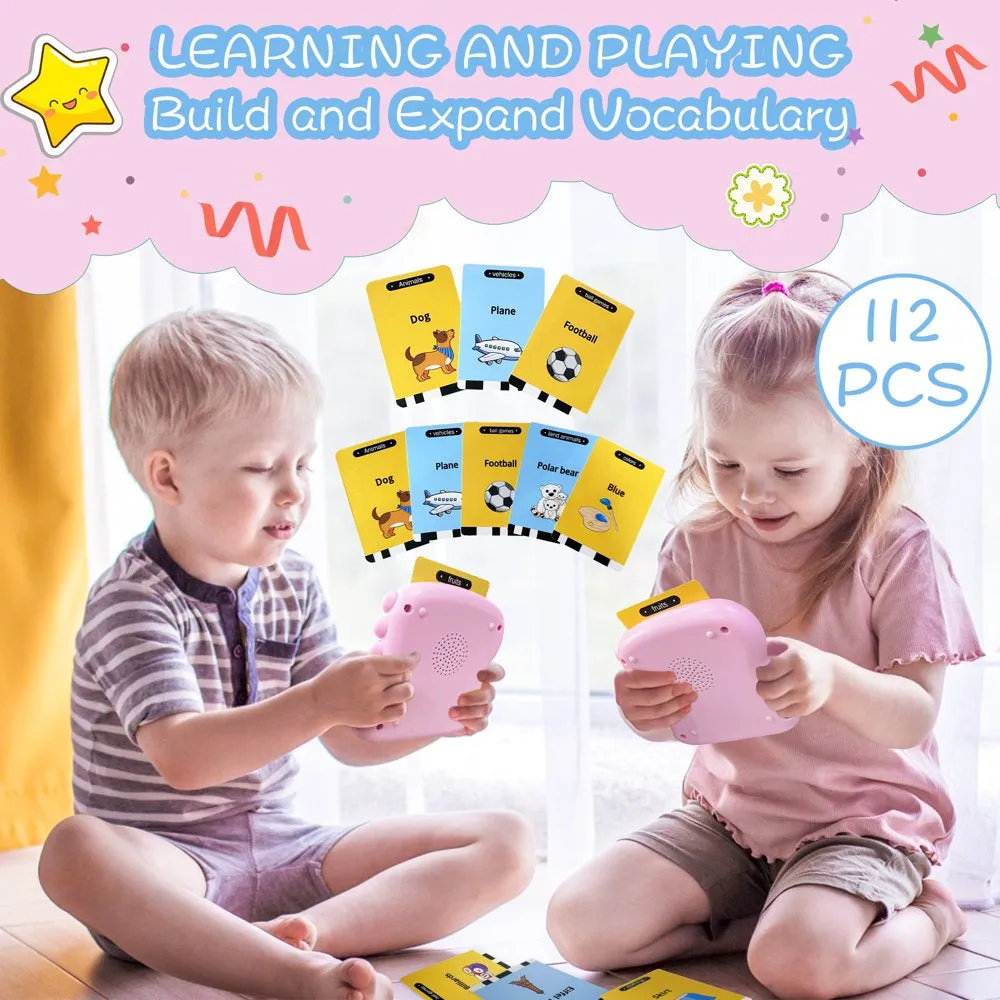 Talking Flash Cards Educational Games for Toddlers, Preschool Learning Toys for 2 3 4 5 6 Years Old Kids, Dinosaur Baby Toy for Boys Girls, Pink