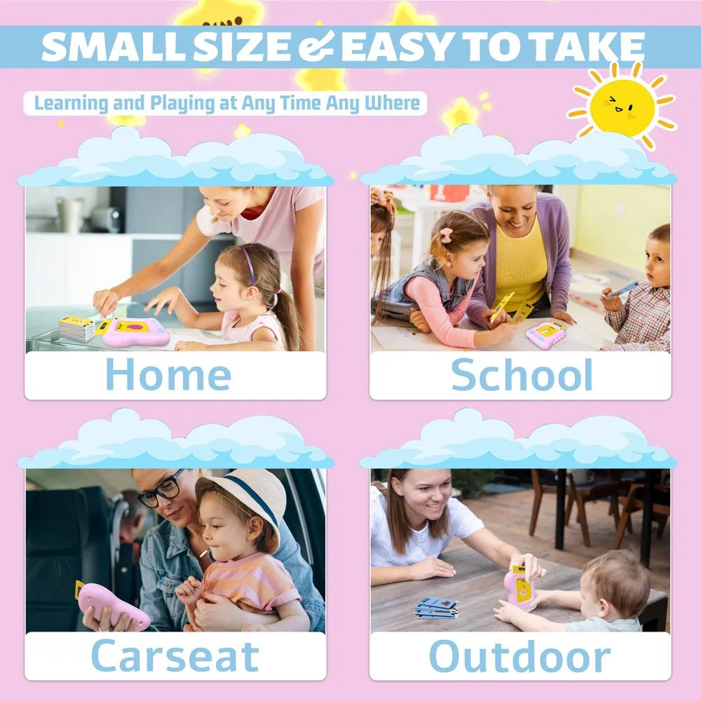Talking Flash Cards Educational Games for Toddlers, Preschool Learning Toys for 2 3 4 5 6 Years Old Kids, Dinosaur Baby Toy for Boys Girls, Pink