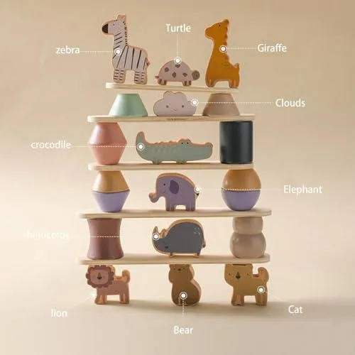 Wodden  Zoo Tower | Balancing Activities Toy | Great Gift for Kids and Toddlers | Wooden animal stacking Toys
