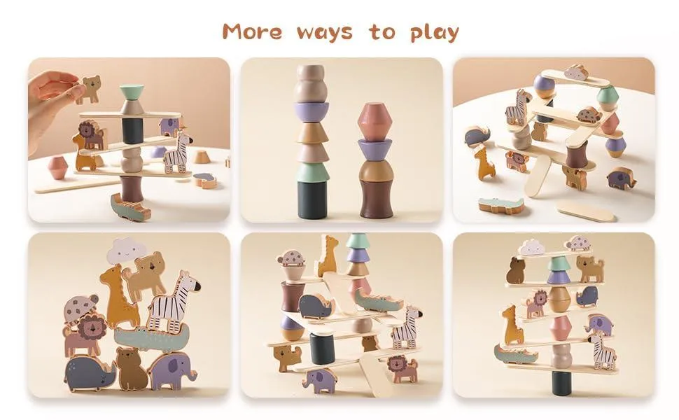 Wodden  Zoo Tower | Balancing Activities Toy | Great Gift for Kids and Toddlers | Wooden animal stacking Toys