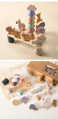 Wodden  Zoo Tower | Balancing Activities Toy | Great Gift for Kids and Toddlers | Wooden animal stacking Toys