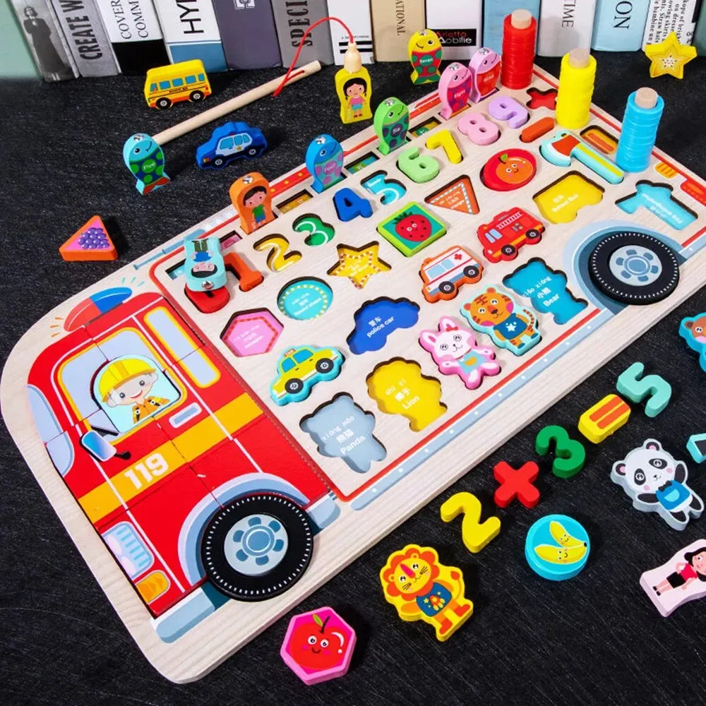 Wooden Montessori Toys for Toddlers, Fire engine theme