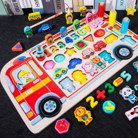 Wooden Montessori Toys for Toddlers, Fire engine theme