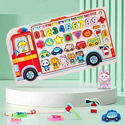 Wooden Montessori Toys for Toddlers, Fire engine theme